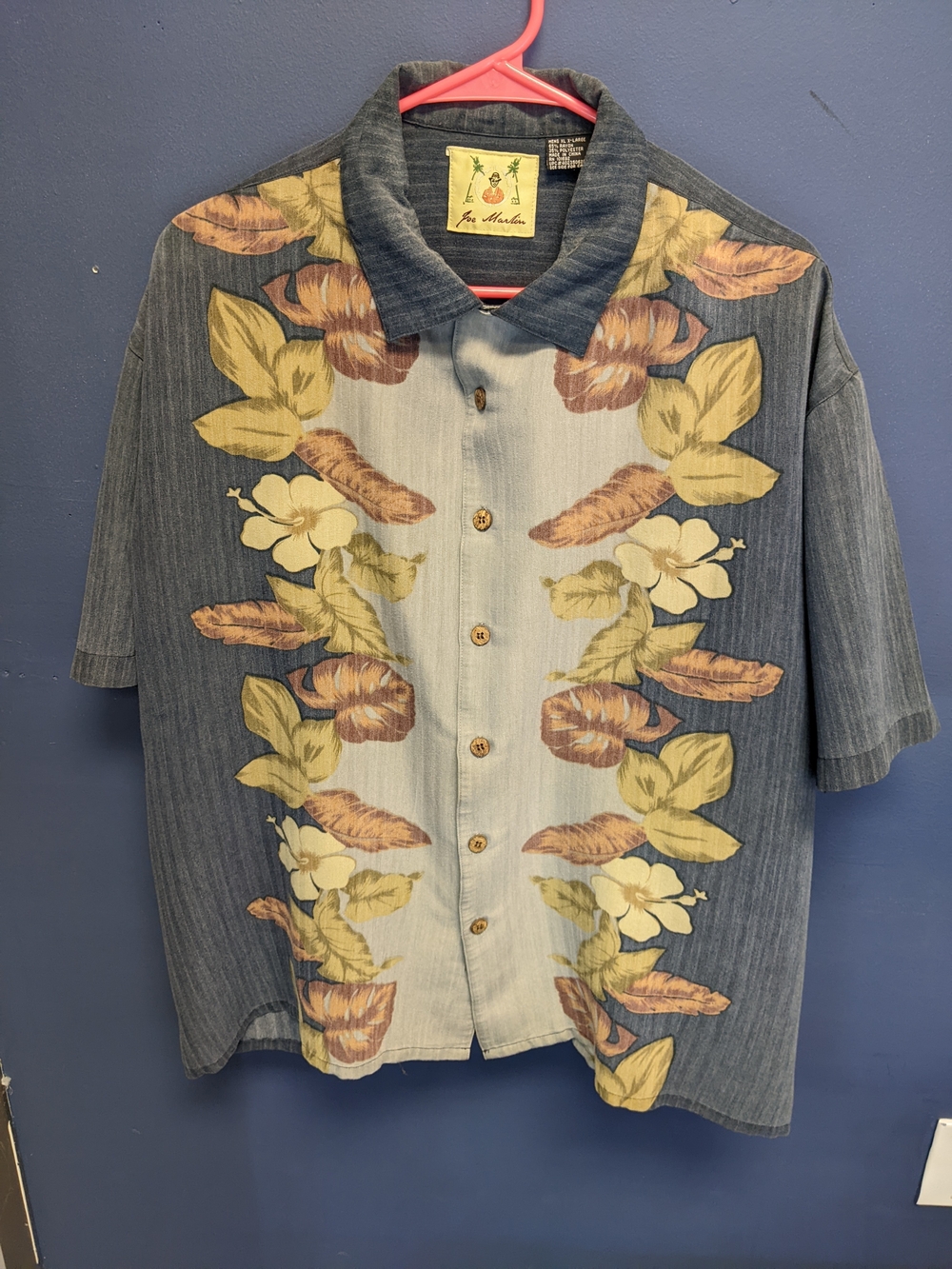 Joe Marlin Hawaiian Short Sleeves Button-Up Shirt Size XL Used Good